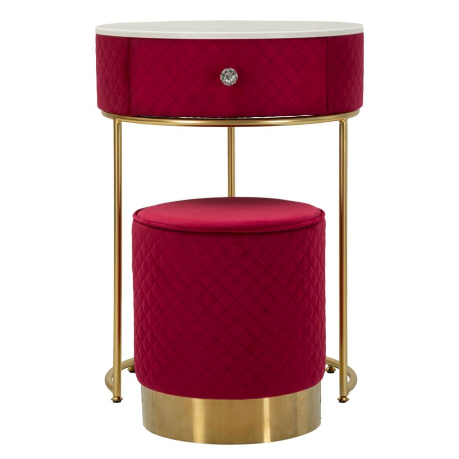 Toaletka z taboretem Nightstand Dressing Vellit, zestaw 2 szt., zestaw do makijażu, czerwony, złoty, Mauro Ferretti