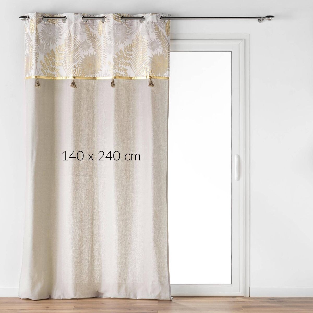 Zasłona ze złotym wzorem i frędzlami, MELISSE, 140 x 240 cm