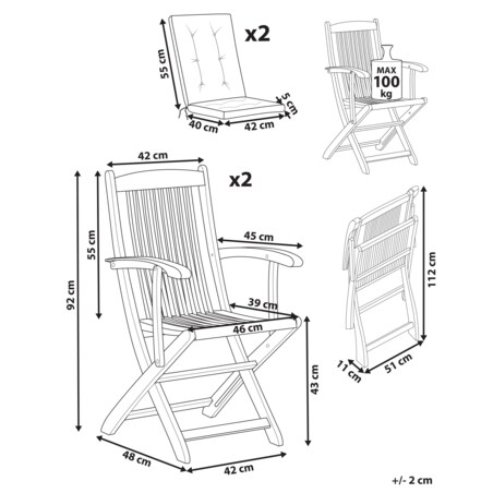 Zestaw 2 krzeseł ogrodowych z poduszkami MAUI PREMIUM Drewno akacjowe Beżowoszary
