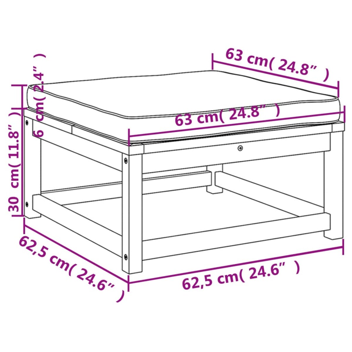 vidaXL Podnóżek ogrodowy z poduszką, lite drewno akacjowe