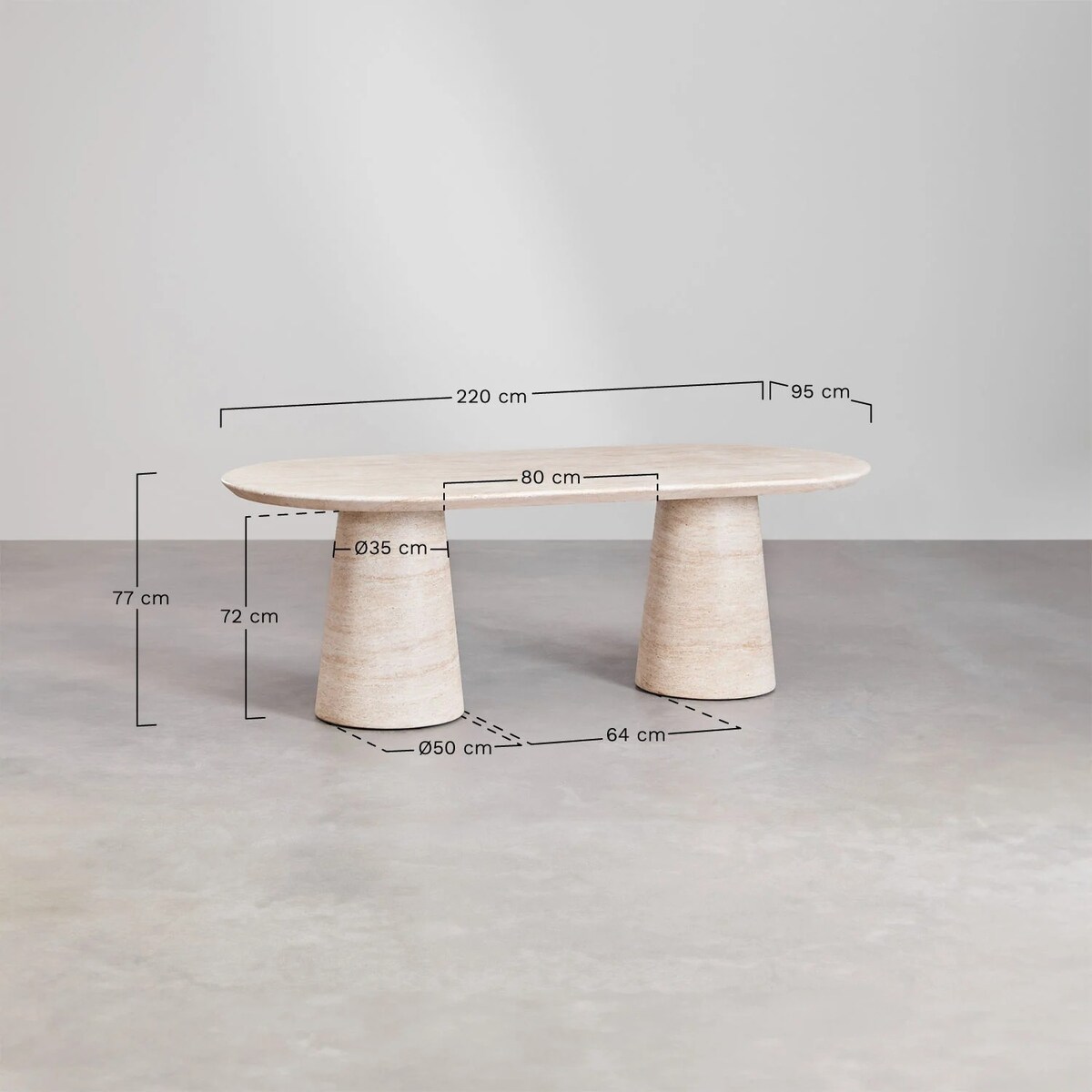 Owalny stół do jadalni z cementu Noemi 220x95 cm