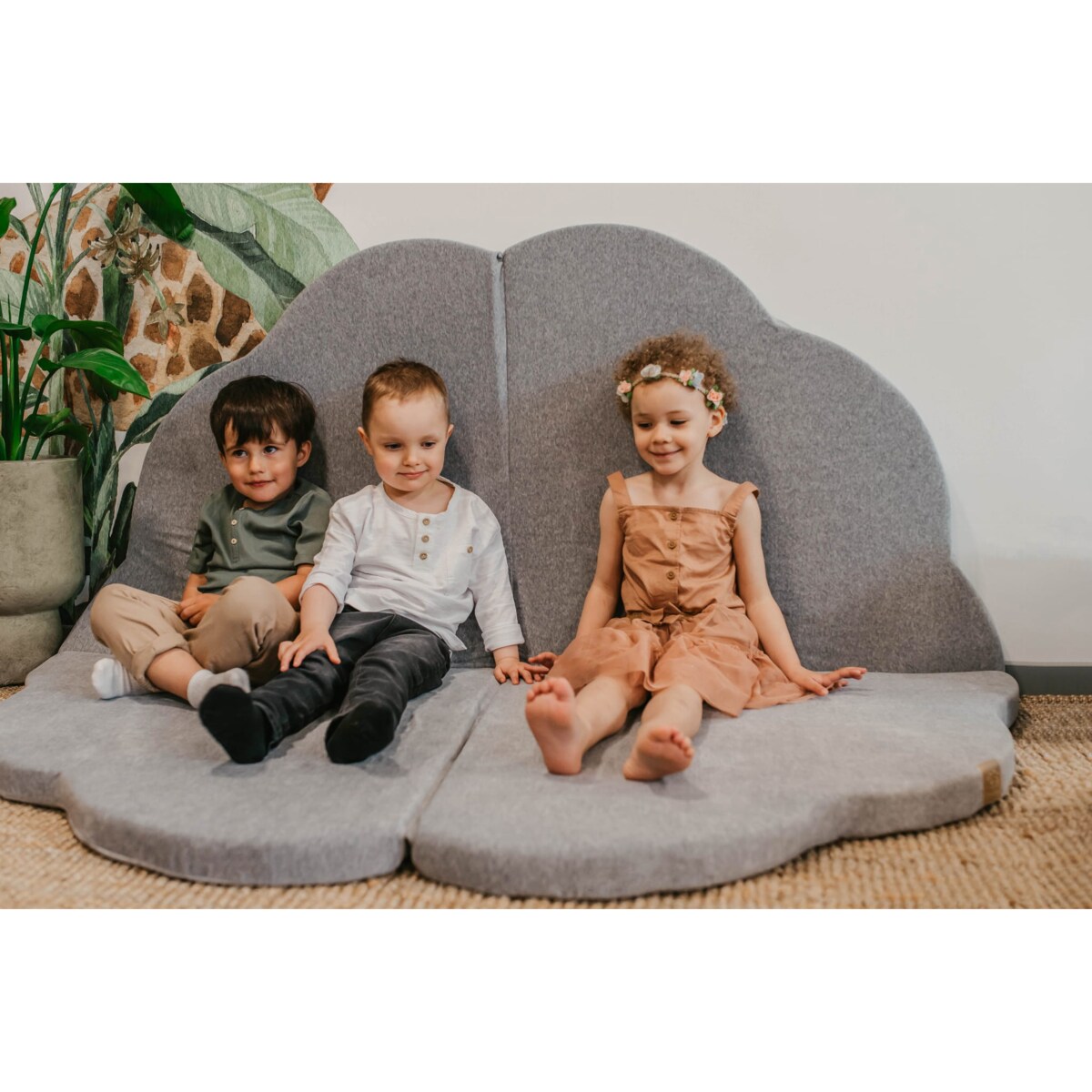 Mata Chmurka 160x160cm dla Dzieci, Welurowa, Jasnoszara