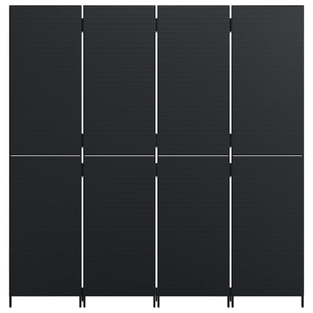 vidaXL Parawan 4-panelowy, czarny, polirattan