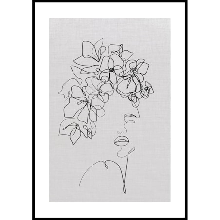 plakat line art dziewczyna z kwiatami len 21x30 cm