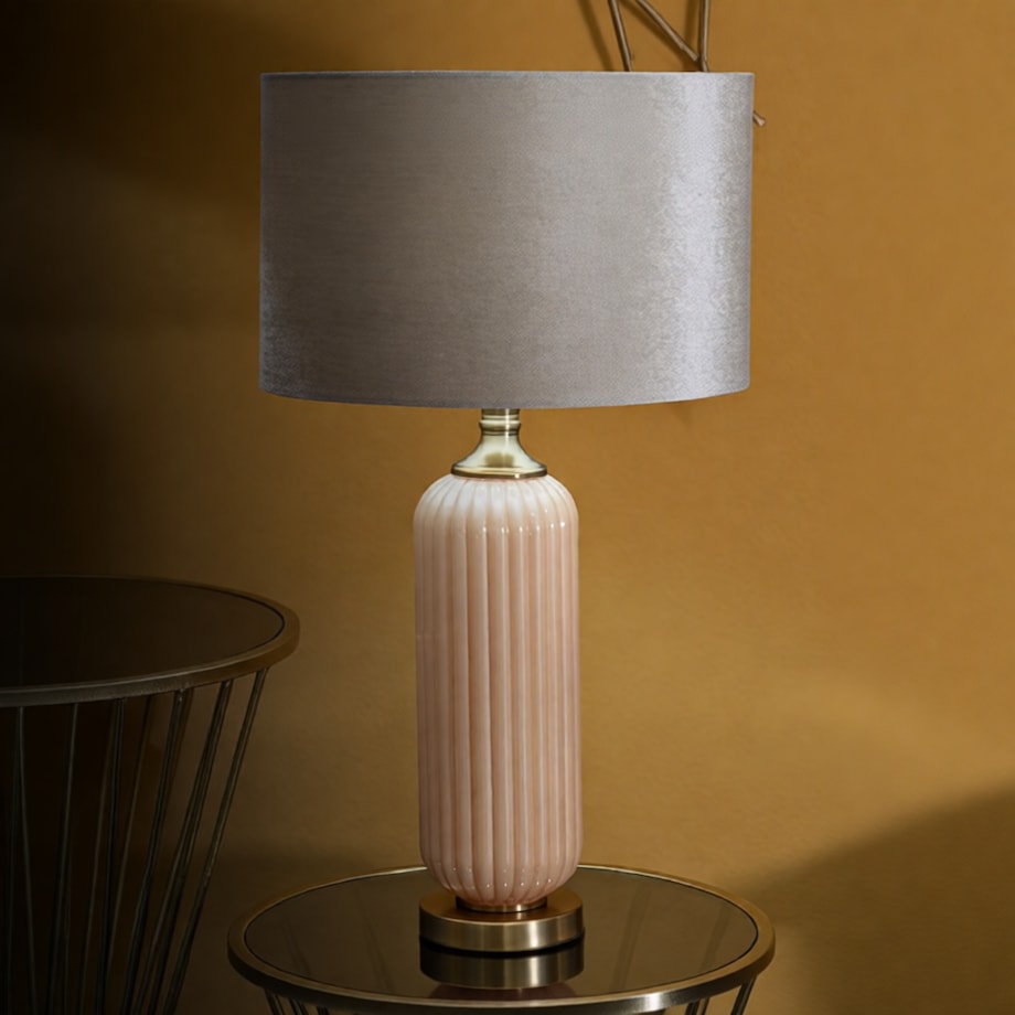 Lampa stołowa Perly - C, kolor perłowy i złoty, szkło i żelazo, 35,5 x 35,5 x 64 cm, 1 x E27, styl glamour, do salonu i sypialni, Mauro Ferretti