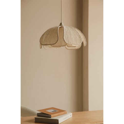 Lampa wisząca z lnu i bawełny, kremowa, Vidson Ø50 cm