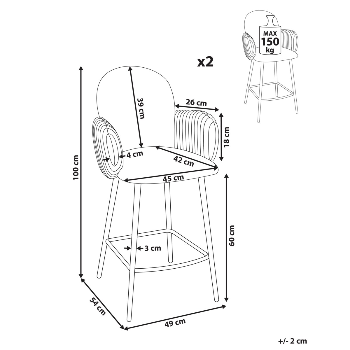 Zestaw 2 krzeseł barowych AMITY Jasnobeżowy