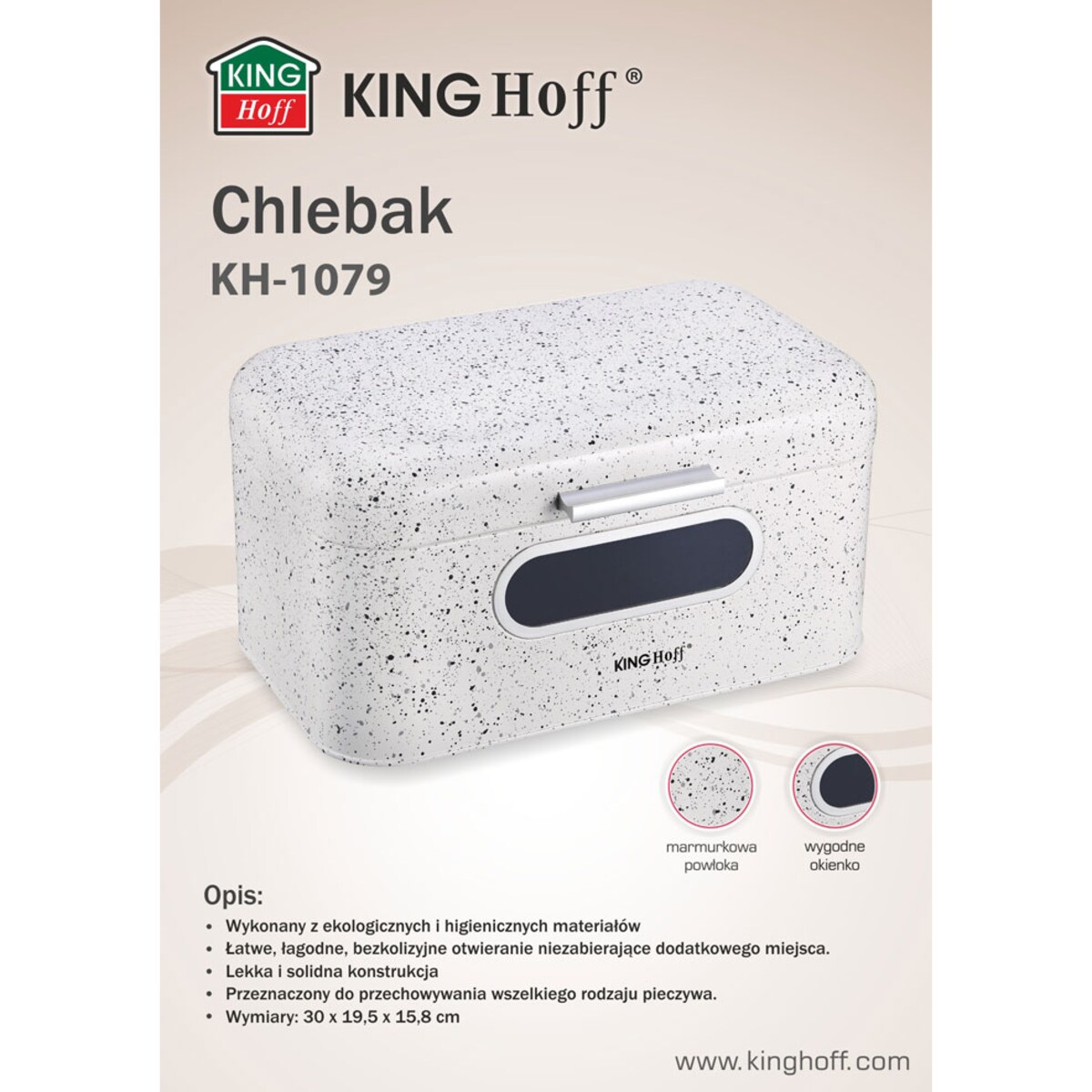 Chlebak stalowy marmurek biały KINGHOFF