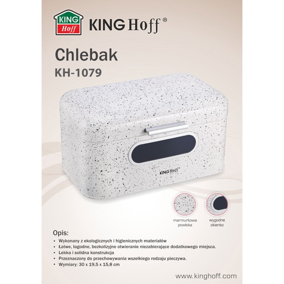 Chlebak stalowy marmurek biały KINGHOFF