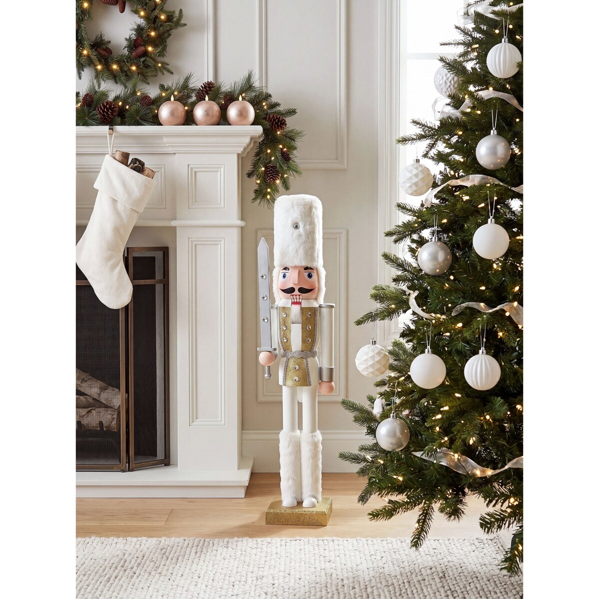 Figurka dekoracyjna PALLAS 90 cm Dziadek do orzechów Biały