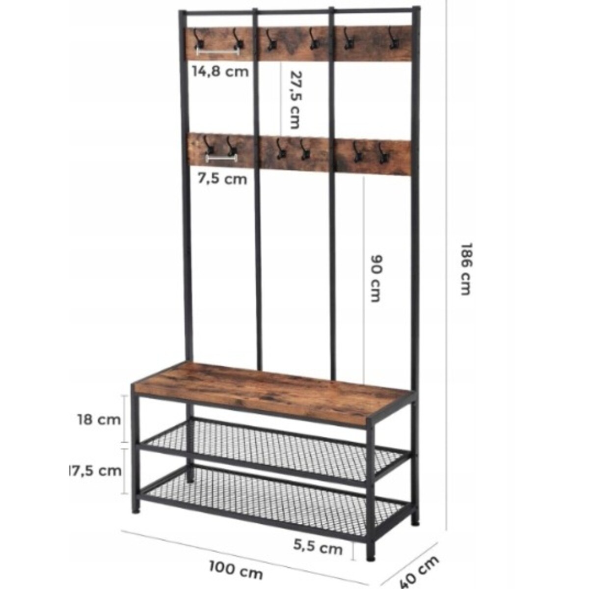 Wieszak industrialny na ubrania buty stojak loft garderoba szafa siedzisko