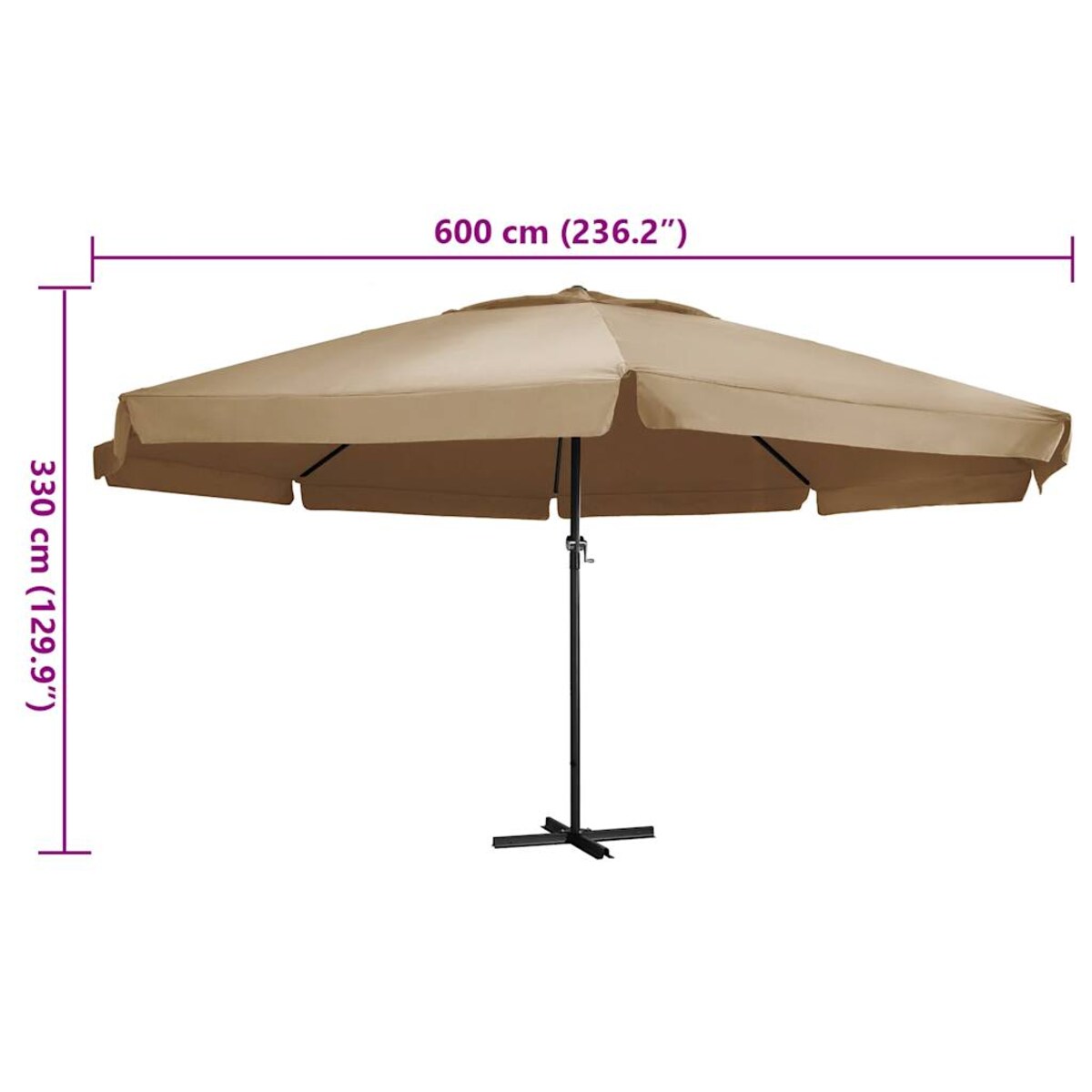 vidaXL Parasol ogrodowy na aluminiowym słupku, 600 cm, taupe