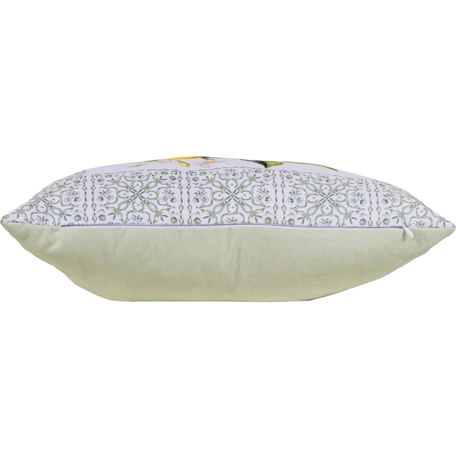 Poszewka dekoracyjna 43x43 biała, w zielony ornament i cytryny, Darymex