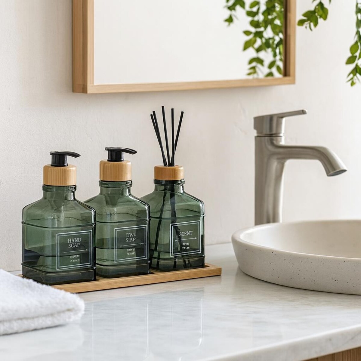 Zestaw łazienkowy z tacką i dyfuzorem 340 ml 15x7x7 cm OLER zielony