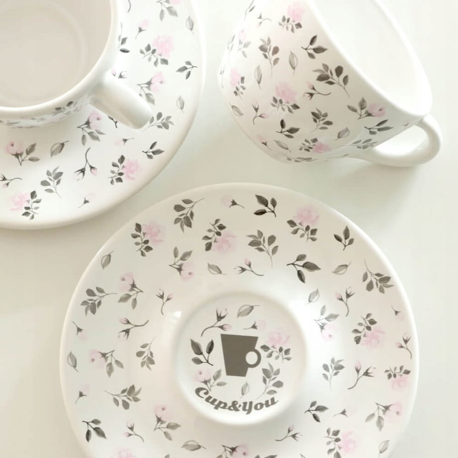 Zestaw na herbatę i kawę FILIŻANKA+SPODEK 150ml w pięknym kwiatowym wzorze