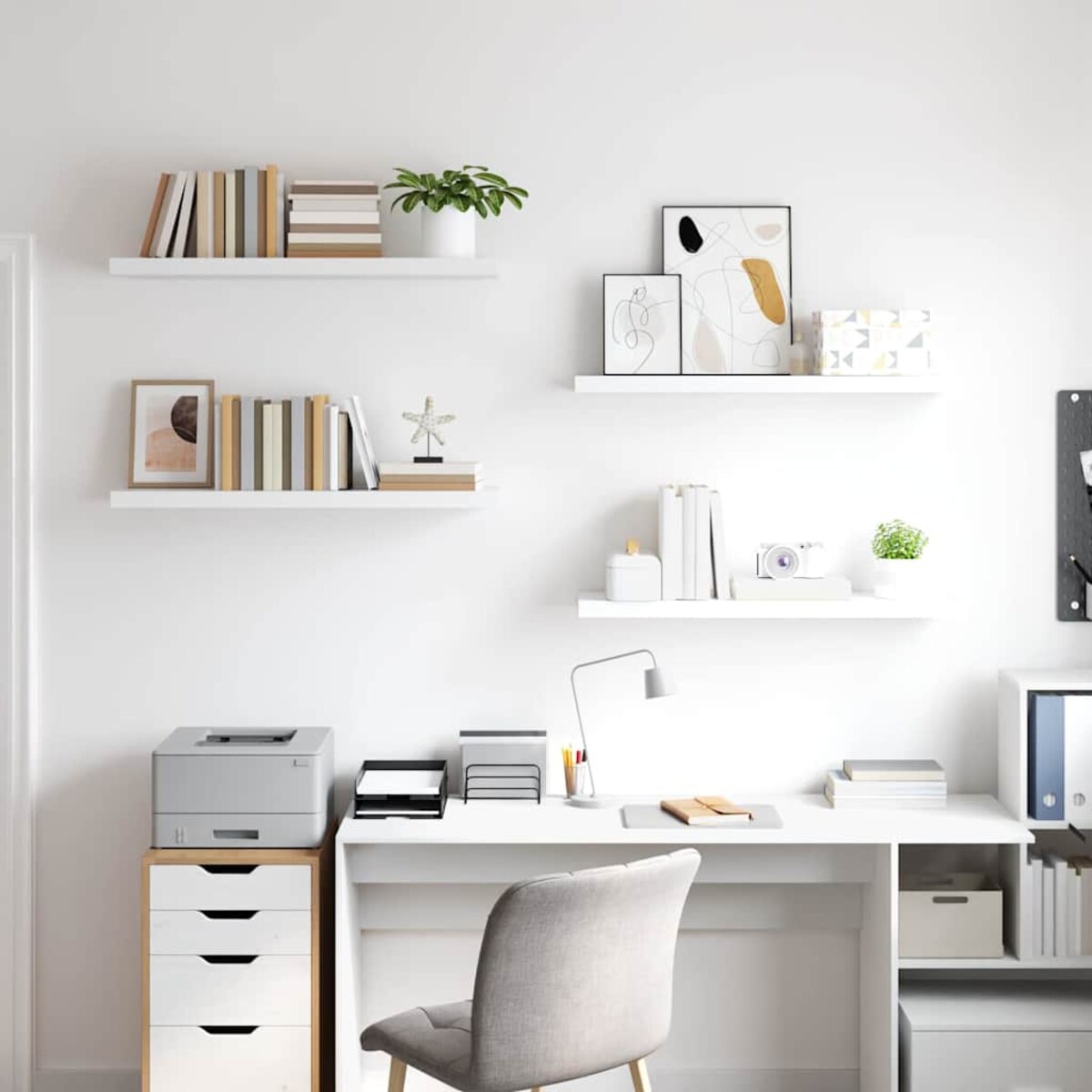 vidaXL Półki ścienne, 4 szt., białe, 90x23,5x3,8 cm, MDF