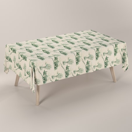 Obrus prostokątny 100 x 100 cm zielony wzór cottage na beżowym tle