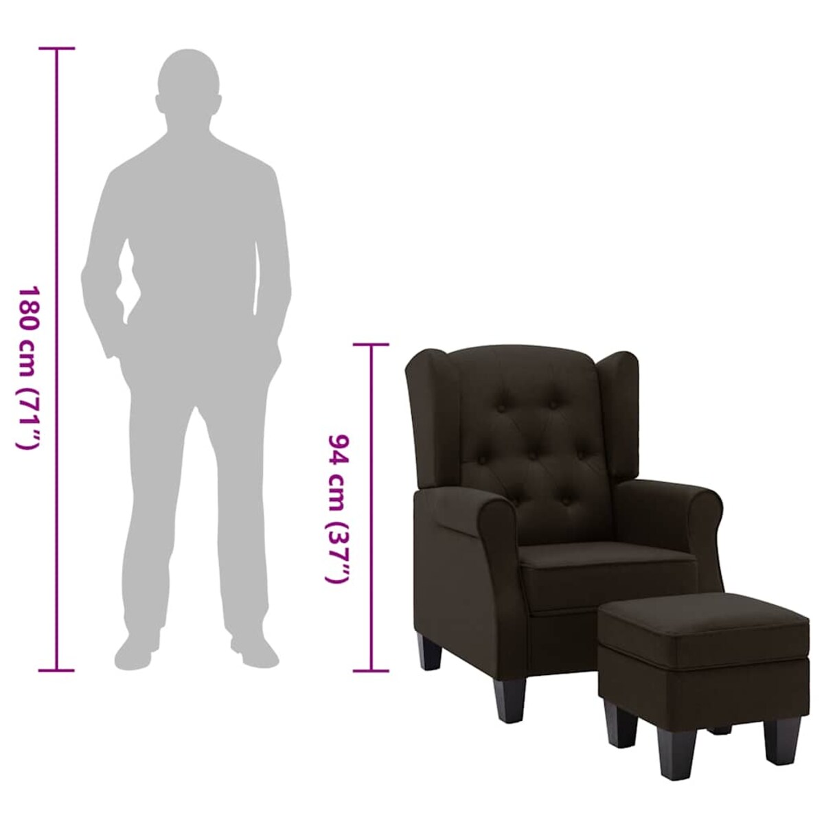 vidaXL Fotel z podnóżkiem, ciemnobrązowy, tapicerowany tkaniną