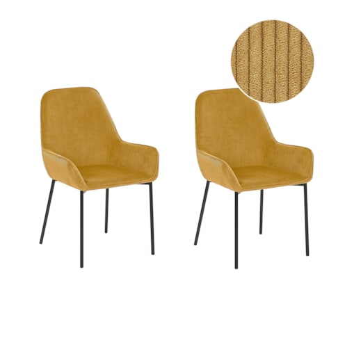 Zestaw 2 krzeseł do jadalni sztruksowy żółty LOVERNA
