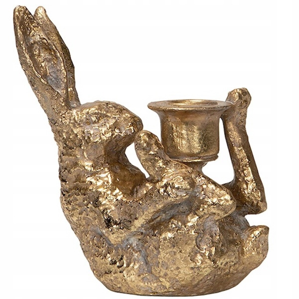 FIGURKA WIELKANOCNA ZAJĄC ŚWIECZNIK KANDELABR ZŁOTY WIELKANOCNY ZAJĄC