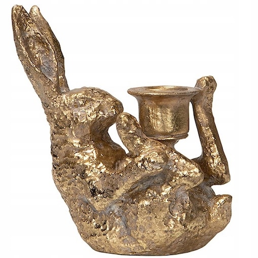 FIGURKA WIELKANOCNA ZAJĄC ŚWIECZNIK KANDELABR ZŁOTY WIELKANOCNY ZAJĄC