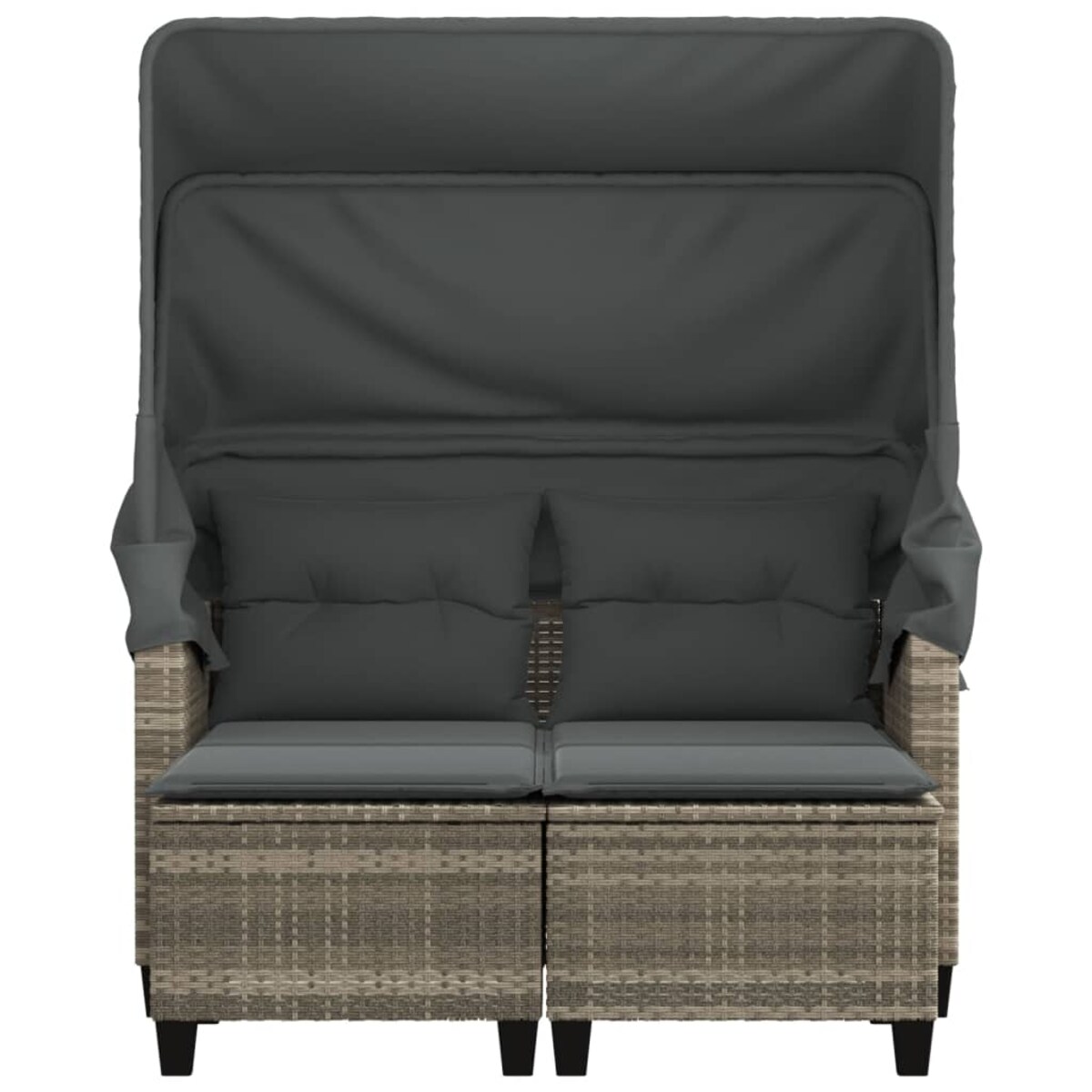 vidaXL 2-os. sofa ogrodowa, daszek i podnóżki, jasnoszara, rattan PE