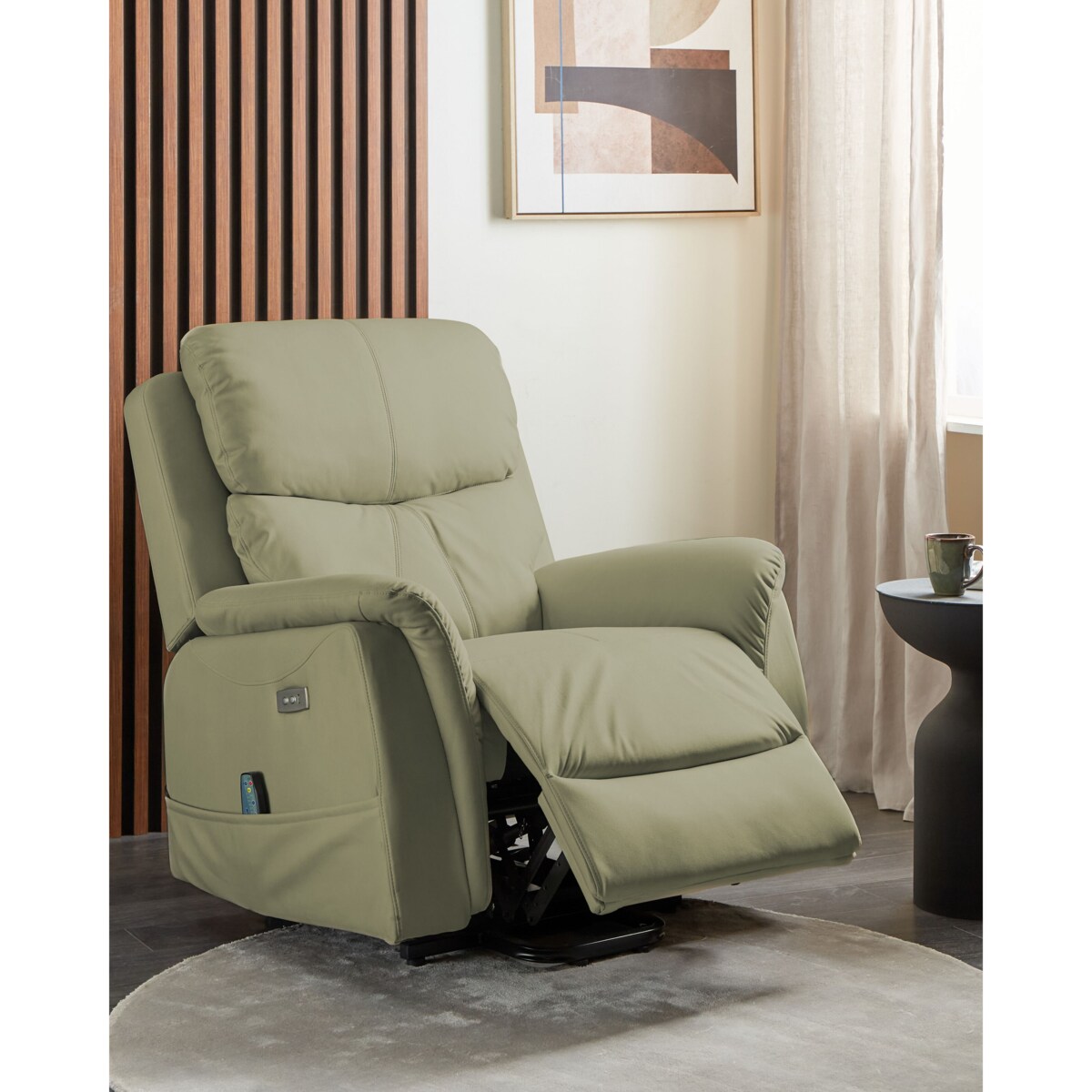 Fotel z elektryczną funkcją relaksu ekoskóra zielony GLORIE