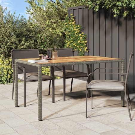 vidaXL Szary stół do jadalni na świeżym powietrzu 150x90x75 cm polirattan