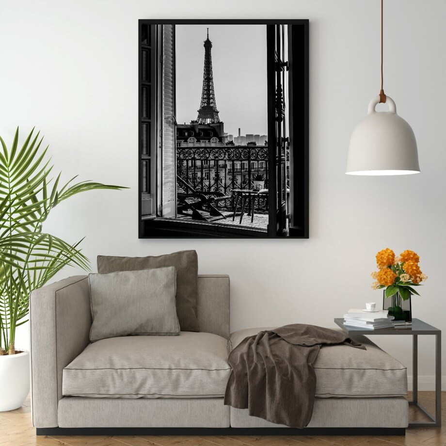 Poster Story, Plakat, Obraz - Widok z Balkonu na Wieżę Eiffla, wymiary 70 x 100 cm