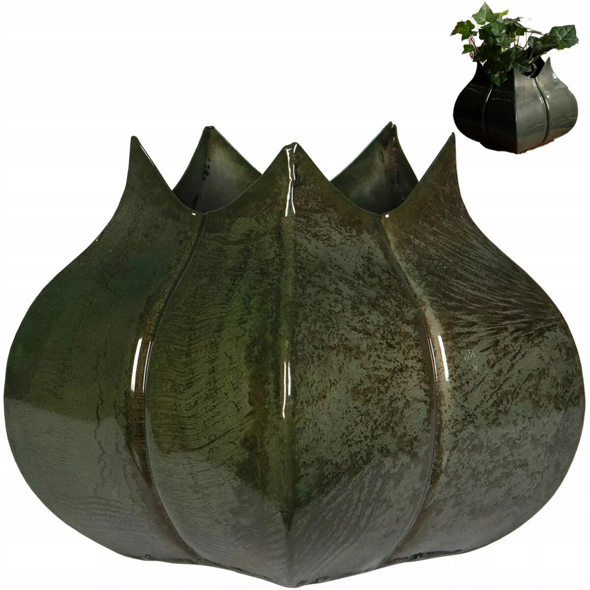 WAZON NA KWIATY KWIAT ZIELONY METALOWY 22cm loft do salonu domu dekoracja