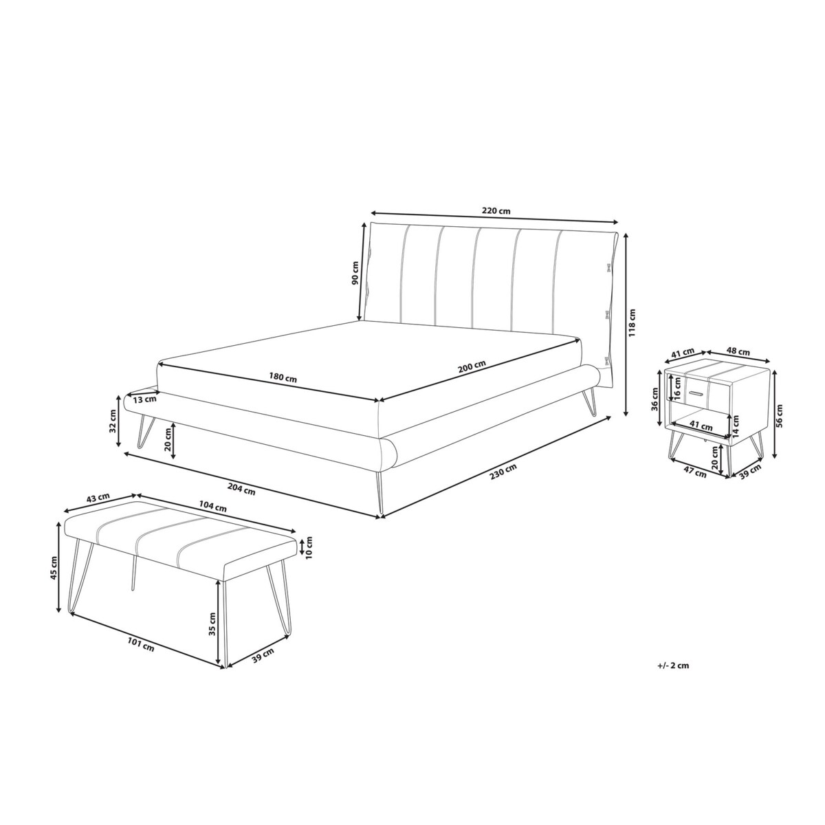 Zestaw mebli do sypialni ekoskóra 180 x 200 cm beżowy BETIN