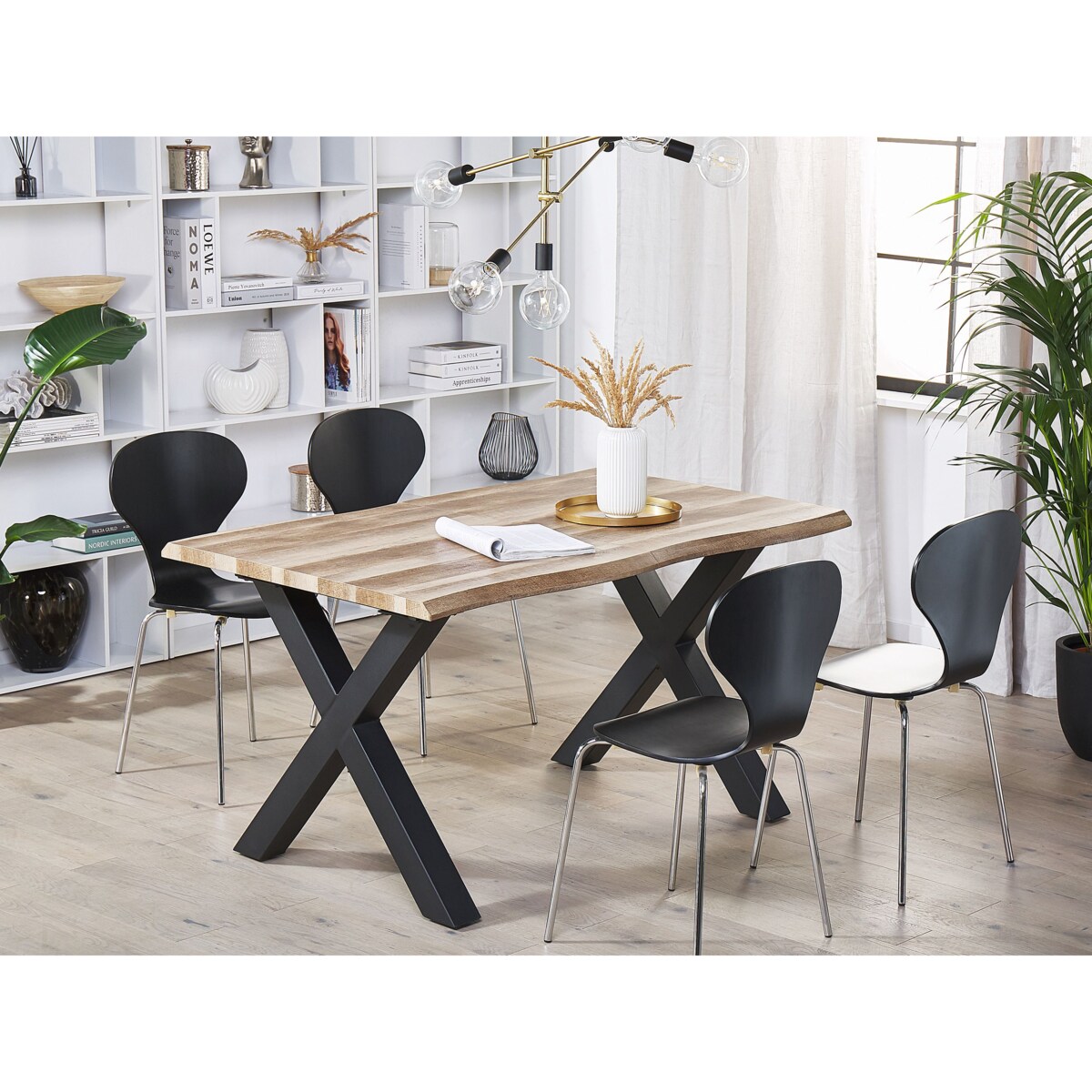 Stół do jadalni rozkładany 140/180 x 90 cm jasne drewno z czarnym BRONSON