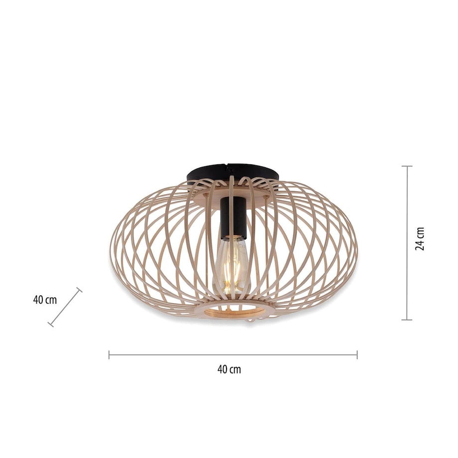Skandynawska lampa sufitowa Racoon okrągła do salonu drewno