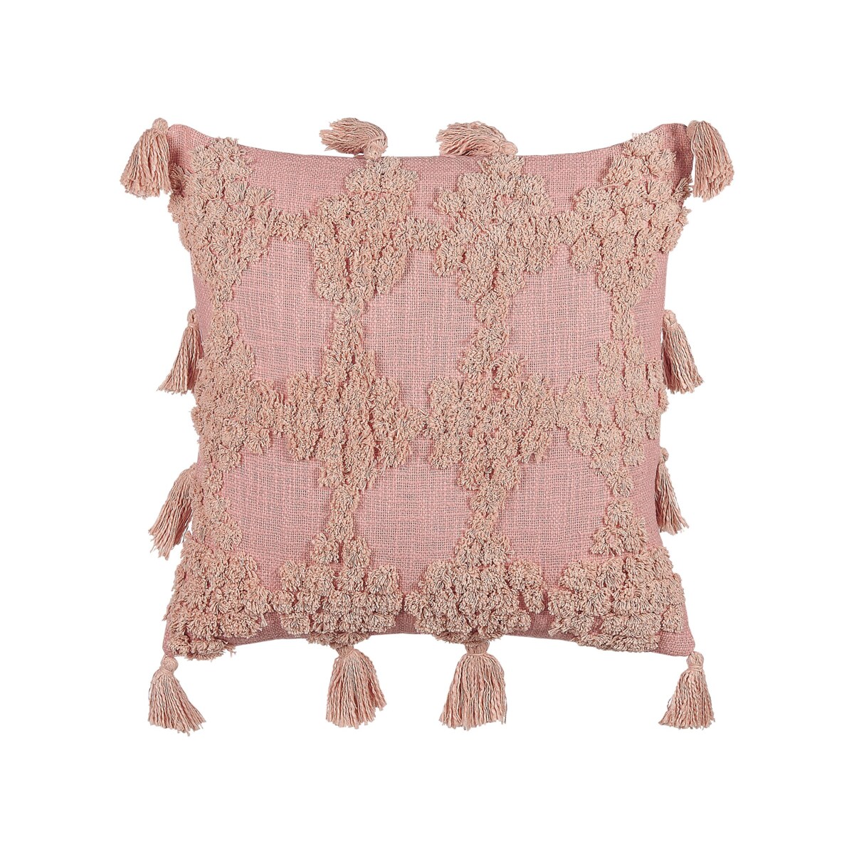 2 bawełniane poduszki dekoracyjne tuftowane z frędzlami 45 x 45 cm różowe TORENIA
