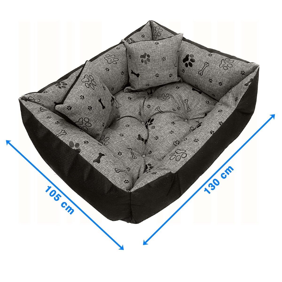 Legowisko Dla Psa Kanapa Posłanie 130X105 Cm Wodoodporne Poduszki Pikowane Kość Czarna