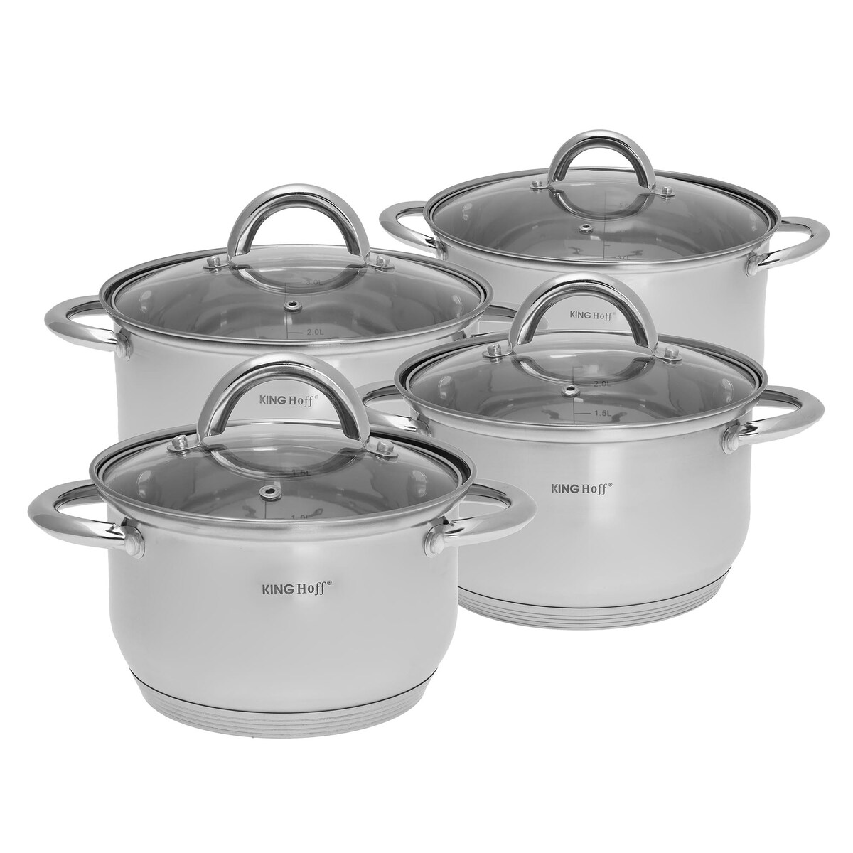 Zestaw garnków stalowych na indukcję 8 ele. 2.1/2.9/3.9/6.6L garnki komplet KINGHOFF Silver