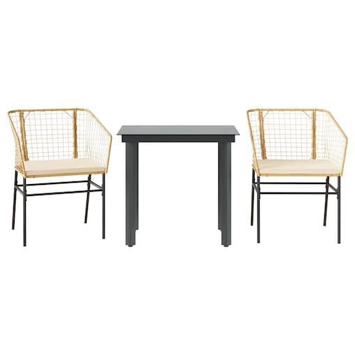 vidaXL 3-częściowy zestaw ogrodowy poduszkami brązowy polirattan szkło