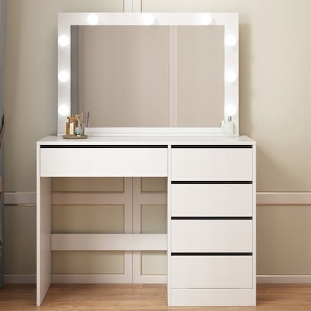 Toaletka kosmetyczna makijażu wizażu z lustrem led nowoczesna glamour biała