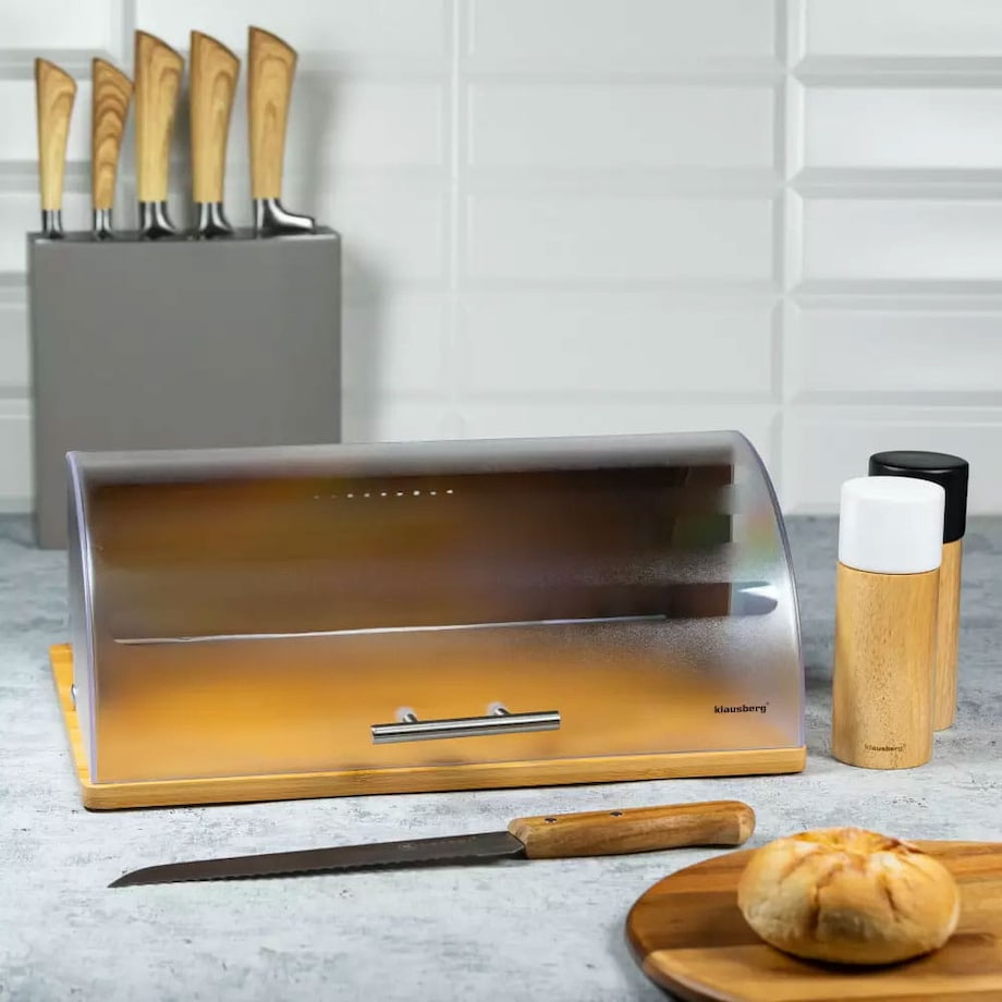 Chlebak drewniano-akrylowy pojemnik na chleb pieczywo bułki KLAUSBERG