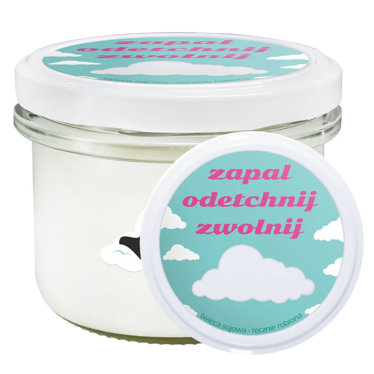 Naturalna świeca sojowa zapachowa "Zapal, Odetchnij, Zwolnij" w słoiku 150ml prezent upominek na każdą okazję dla kobiety babci mamy żony dziewczyny przyjaciółki