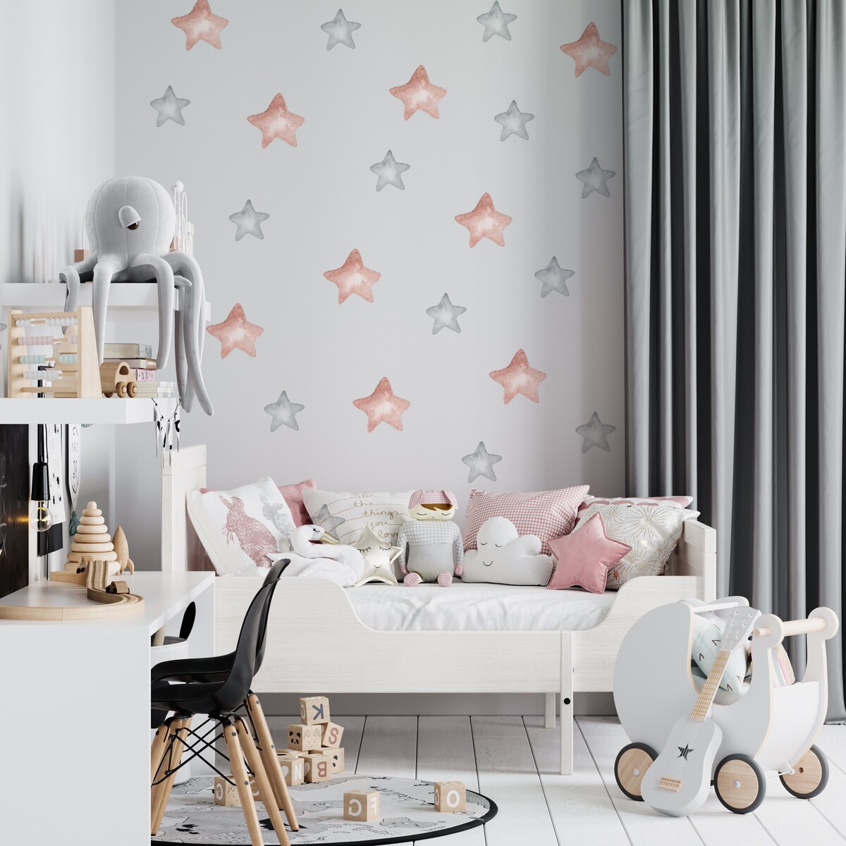 Naklejki Na Ścianę Dla Dzieci Różowe GWIAZDKI Gwiazdy Styl Boho ZESTAW 120x60cm