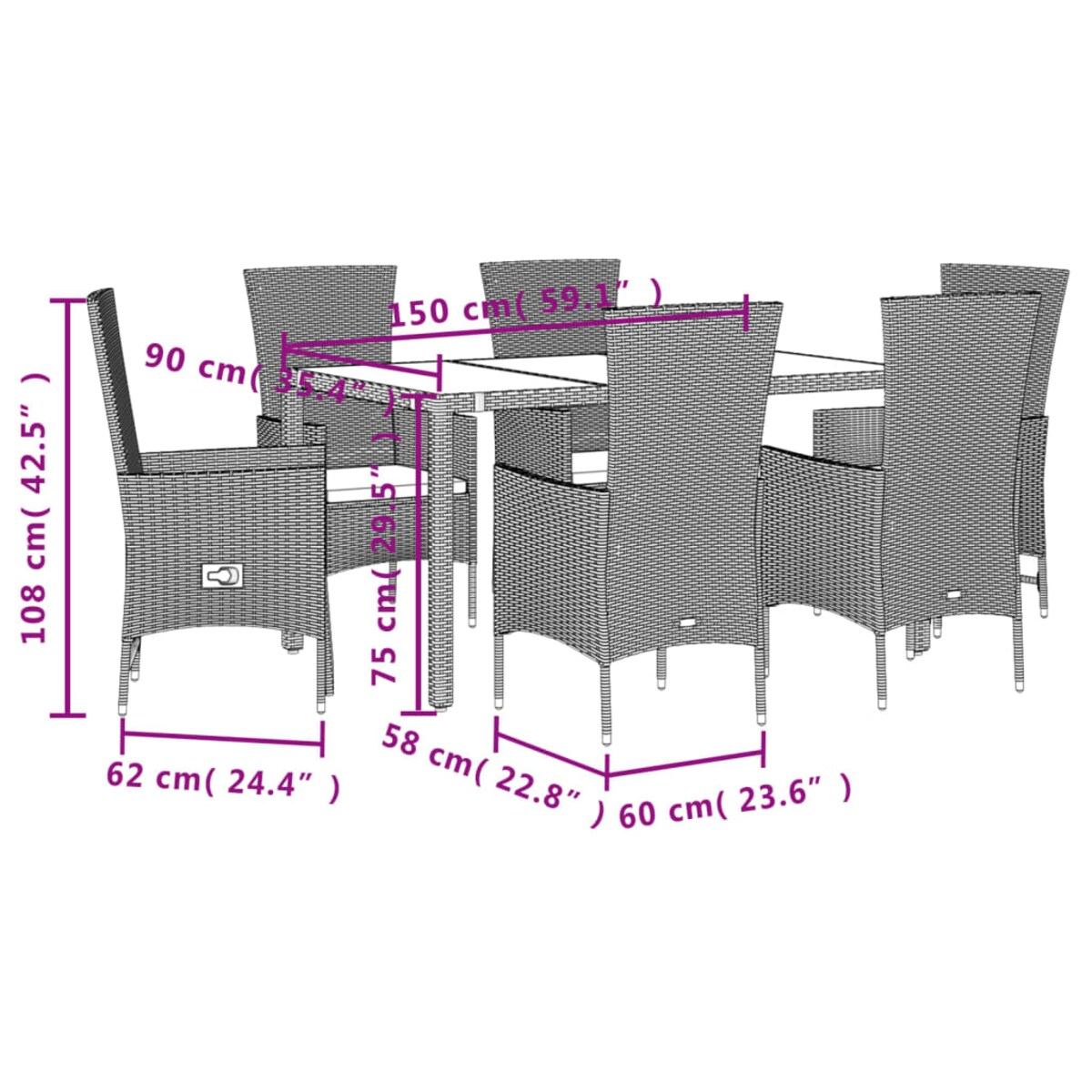 vidaXL 7-cz. zestaw mebli ogrodowych z poduszkami, beżowy, polirattan