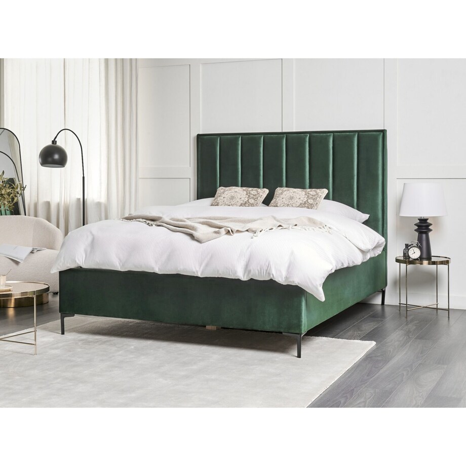 Łóżko z pojemnikiem welurowe 160 x 200 cm zielone SEZANNE