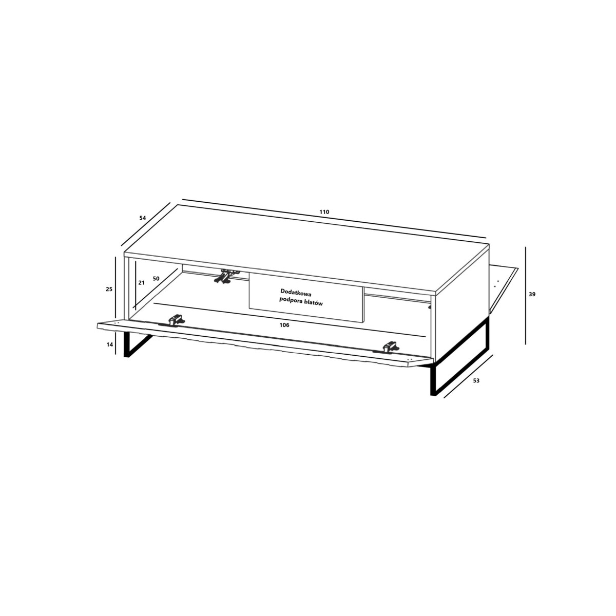 Nowoczesny Stolik kawowy Glamour prostokątny elegancka ława czarny Mat 110 cm