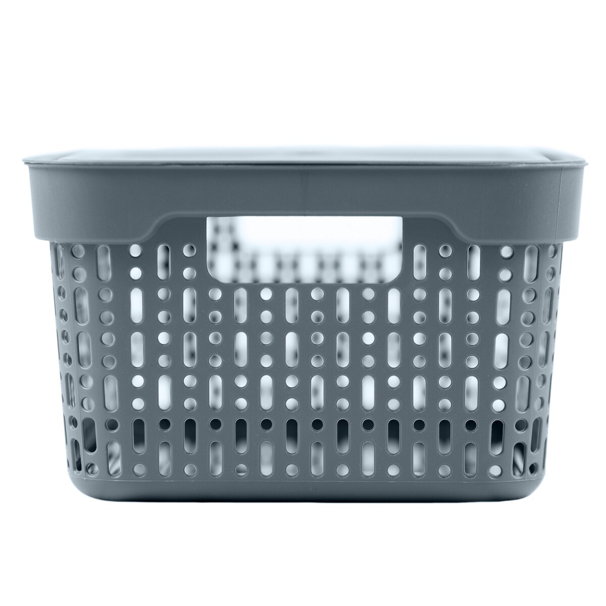 Koszyk Koszyczek Ażurowy L Plastikowy Na Kosmetyki Do Łazienki Pojemnik Z Pokrywką Zamykany Z Dziurkami Szary