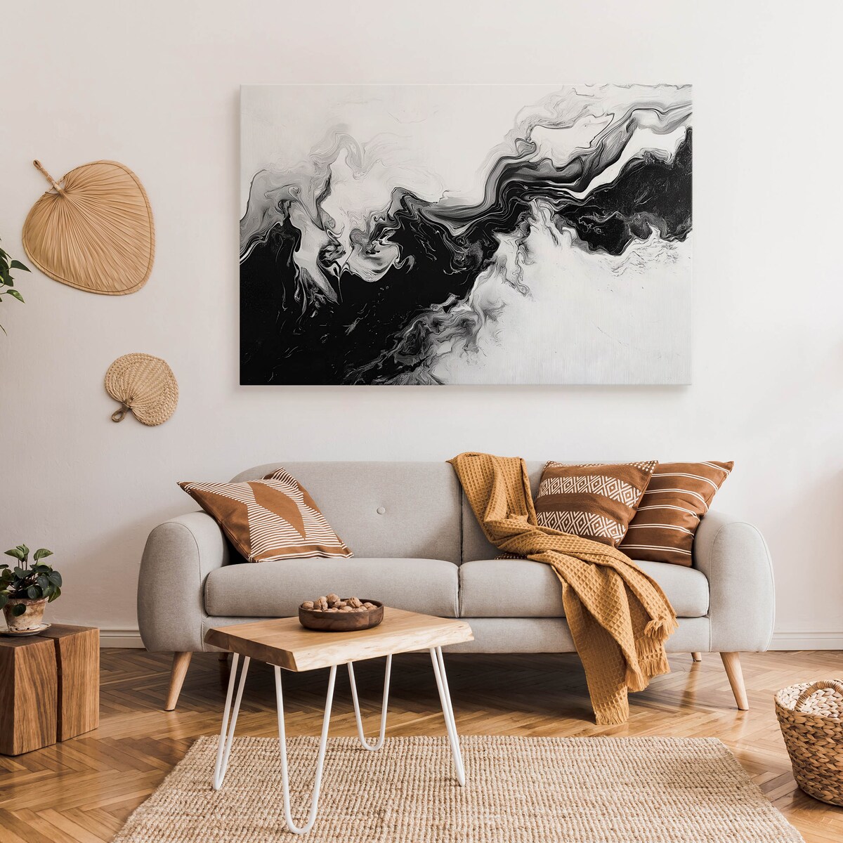 Obraz Do Sypialni Czarno-Biały Marmur Abstrakcja Nowoczesny Styl 120x80cm