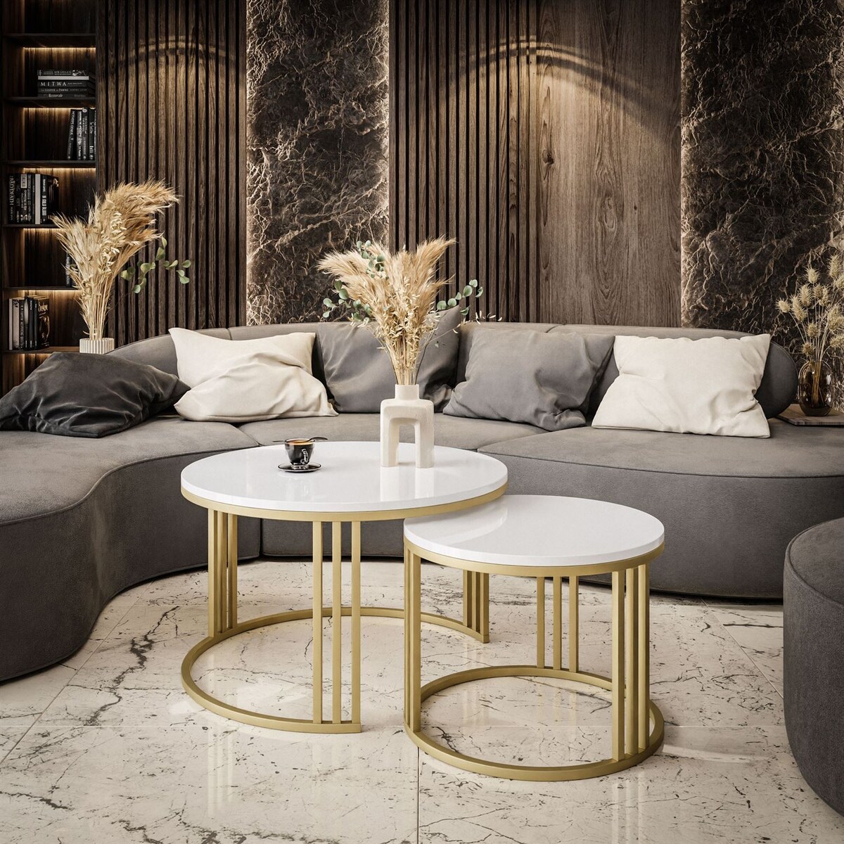 Stolik kawowy 2w1 LORI złoty mat biały połysk