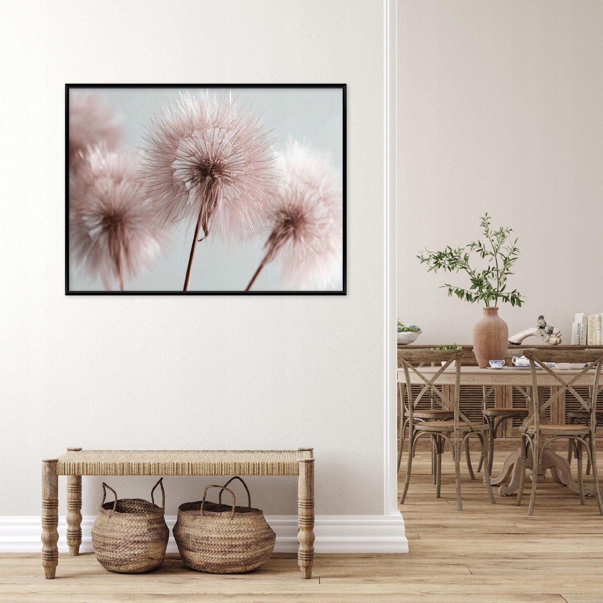 Obraz W Ramie Do Sypialni Salonu Na Płótnie Dmuchawce Natura Różowy 120x80
