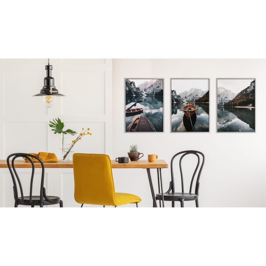 ZESTAW 3x Plakat W Ramie Łodzie GÓRY Las Krajobrazy Efekt 3D 30x40cm