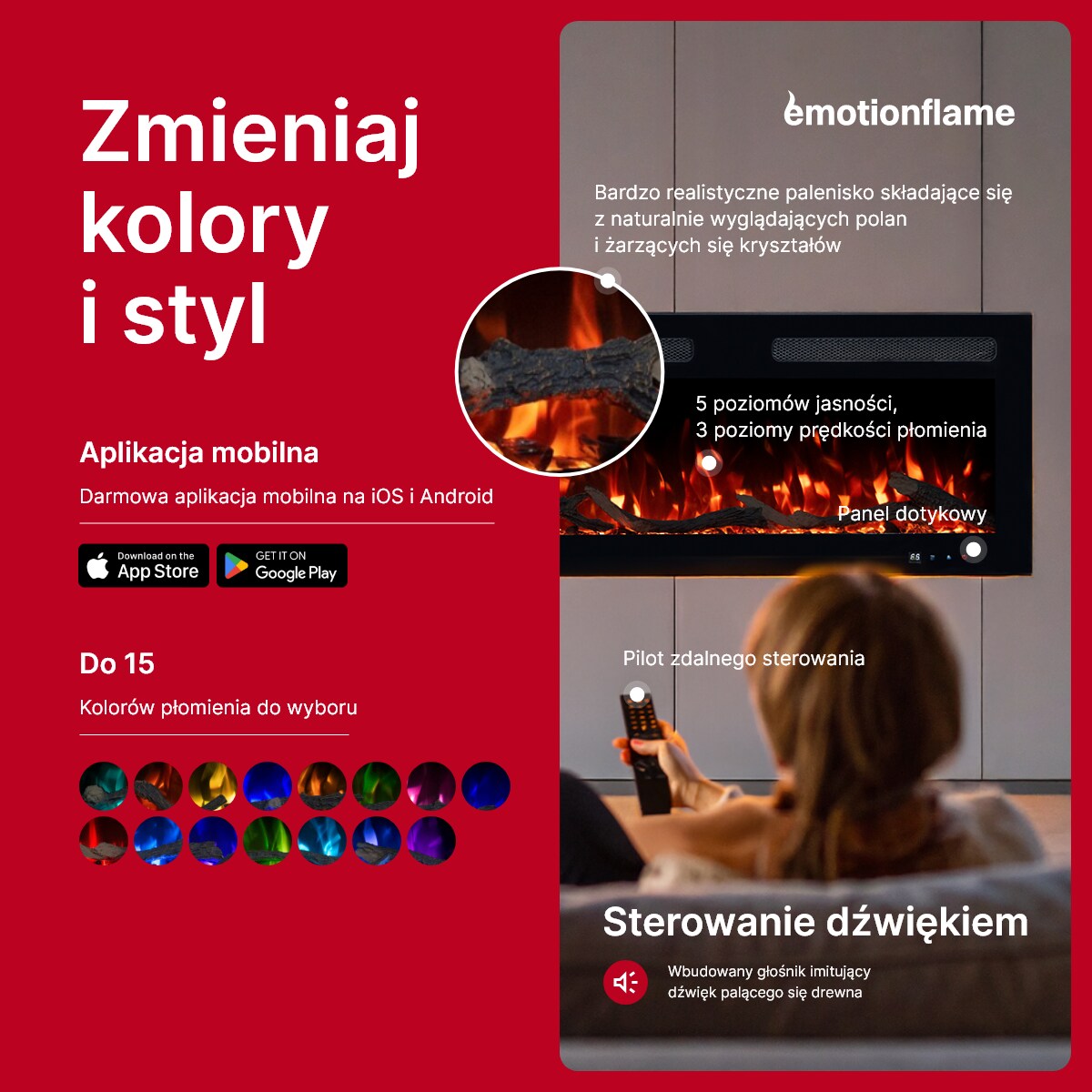 Kominek elektryczny Emotion Flame Monarch 107 - ścienny i do zabudowy - 107x13x35 cm - kominek LED z funkcją grzania 900/1800 W